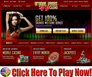 Grande Vegas Casino : $100.00 Free Deposit Match Bonus