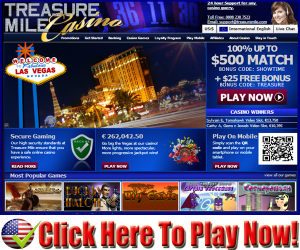 Treasure Mile Casino : $500.00 Free Deposit Match Bonus